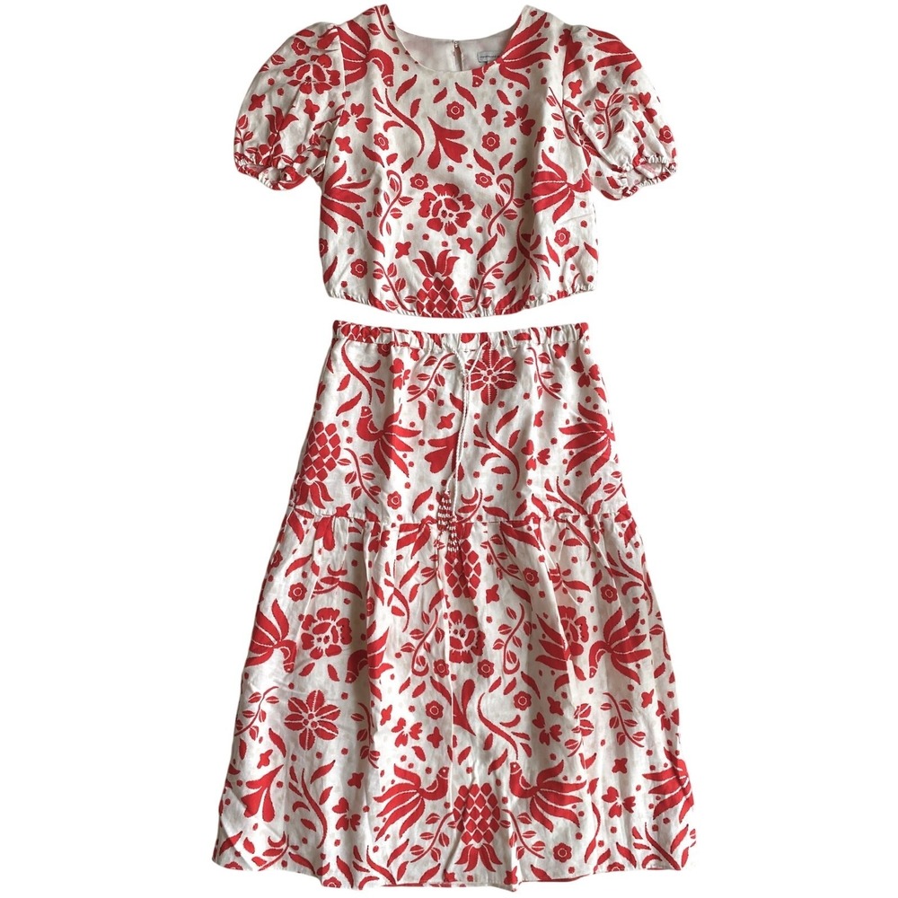 New Cupcakes & Cashmere Linen Blend Floral Bird Pattern 2 Piece Set Top & Skirt